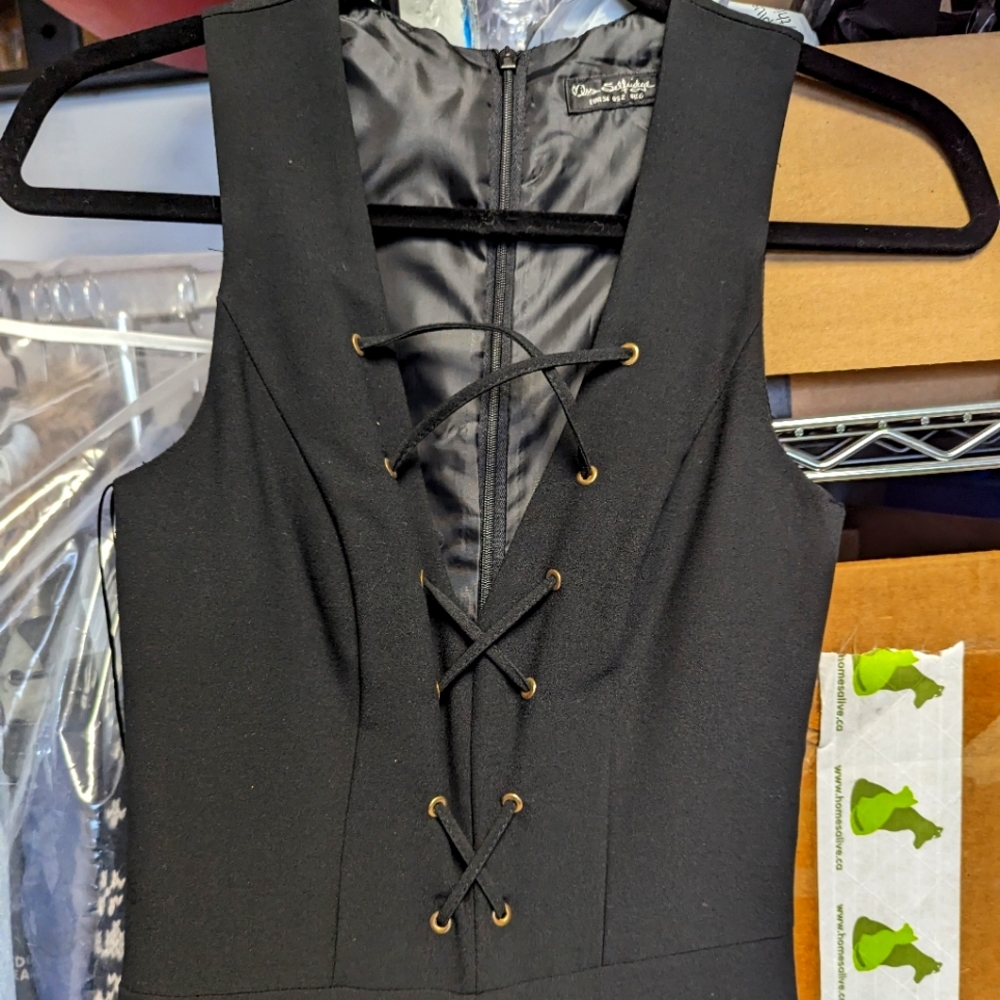 Black Miss Selfridges wide leg jumpsuit, deep V lace up neckline